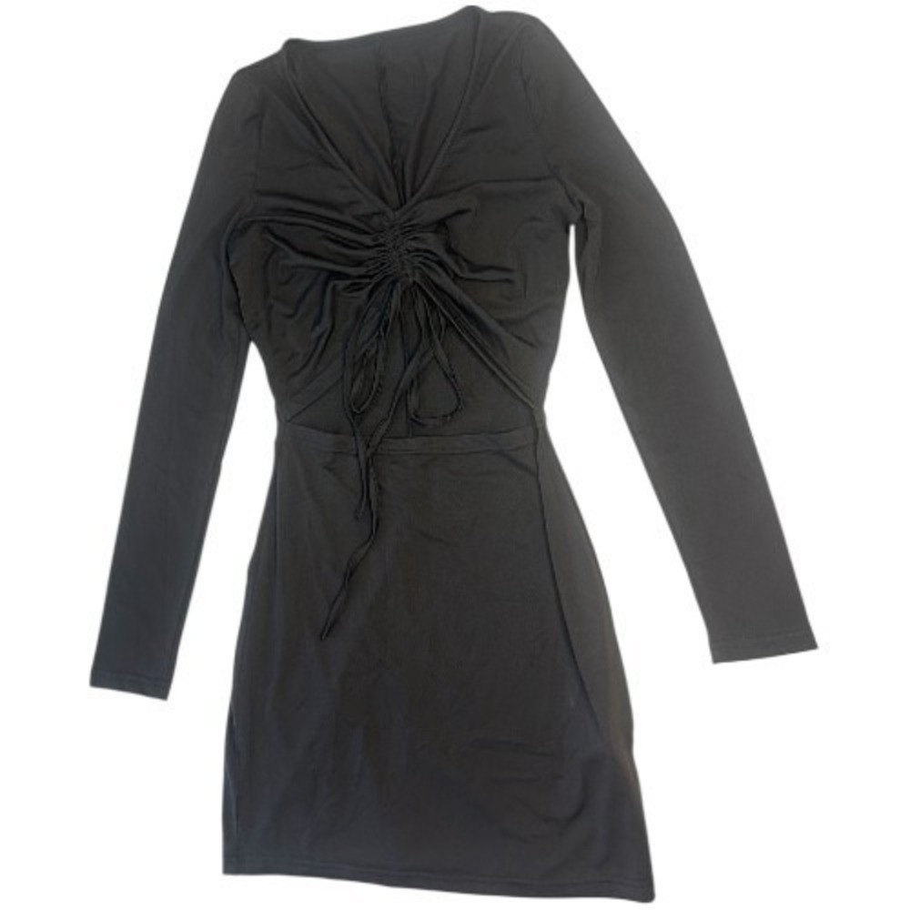 NWT Black Long Sleeve Ruched Cut Out Mini Dress Women's Small